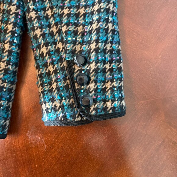 Vintage Jaeger Wool Houndstooth womens Blazer UK 8 Collarless 80's 90'sn - Picture 9 of 10